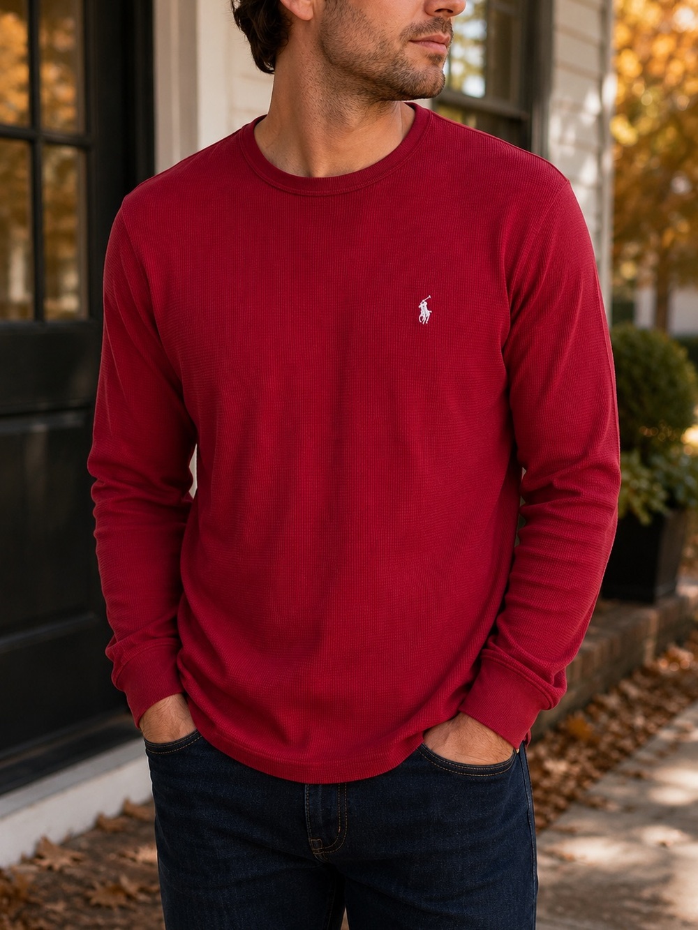 Polo Ralph Lauren Men’s XL Red Waffle Knit Thermal Long Sleeve Shirt Pony Logo